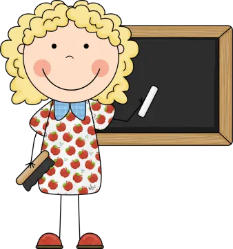 a girl standing in front of a blackboard