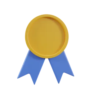 a blue and yellow award ribbon