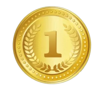 a gold medal with the number one on it