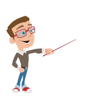 a cartoon character with glasses and a pointer