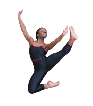 a man in a black leor suit is jumping