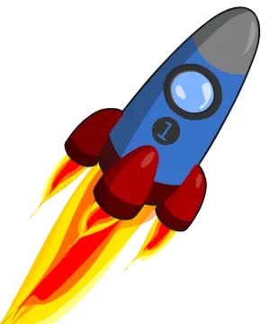 a blue and red rocket flying through the air