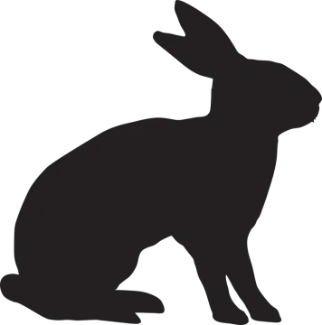 a black silhouette of a rabbit sitting down