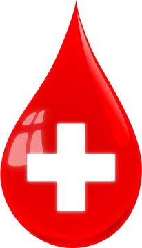 a red drop with a white cross on it