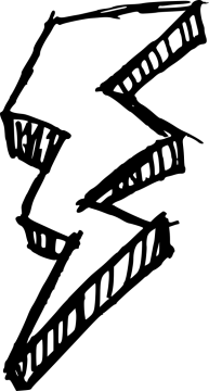 a black and white drawing of a lightning bolt
