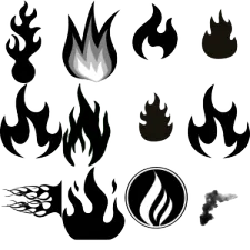 a set of fire flames on transparent background