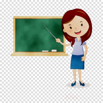 a girl standing in front of a blackboard with a pointer