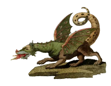 an illustration of a dragon attacking a lizard