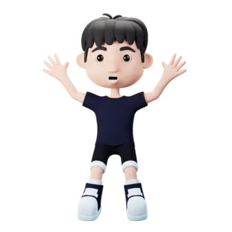 a little boy with his hands up in the air