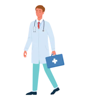 a doctor walking with a briefcase