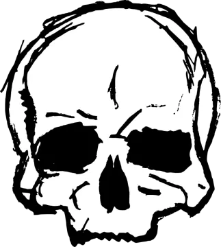 a black and white drawing of a skull