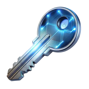a key with glowing blue lights on it