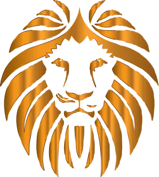 a gold lion head on a white background