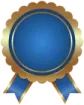 a blue and gold award badge