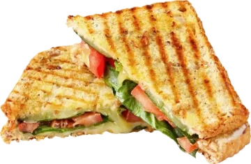 a close up of a sandwich cut in half