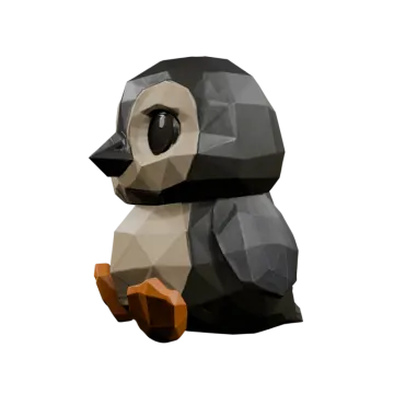 a black and white penguin sitting on a white background