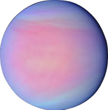a pink and blue planet with a white background