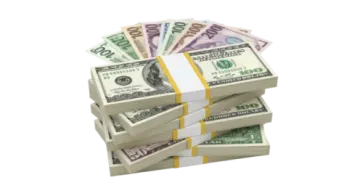 a pile of money on a white background