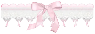 a pink ribbon with white lace and bows