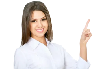 a woman pointing her finger at the camera