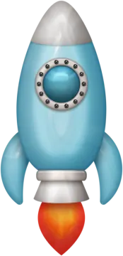 a blue rocket with a red heart on it