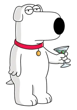 a cartoon dog holding a martini glass