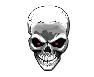 a skull with red eyes