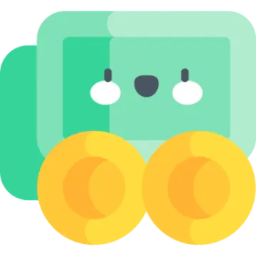 a green train with two gold coins on it