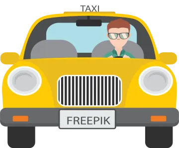 a man driving a yellow taxi car