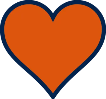 an orange heart with a blue border