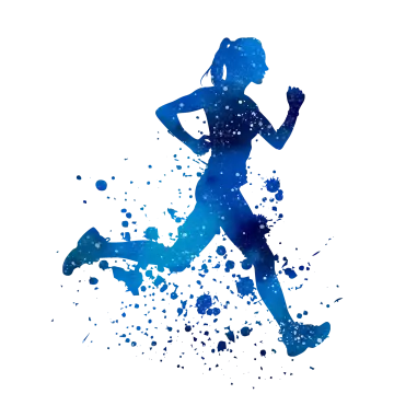 a silhouette of a woman running on a white background