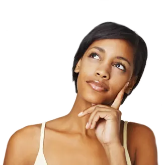 a woman with her hand on her chin