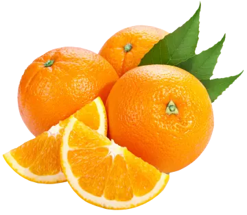 three oranges cut in half