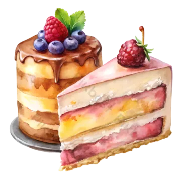 a watercolor painting of a piece of cake