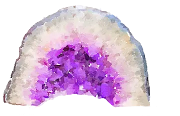 a watercolor painting of a rock with purple crystals