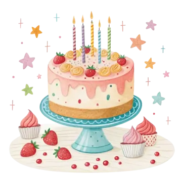 a birthday cake with candles and strawberries