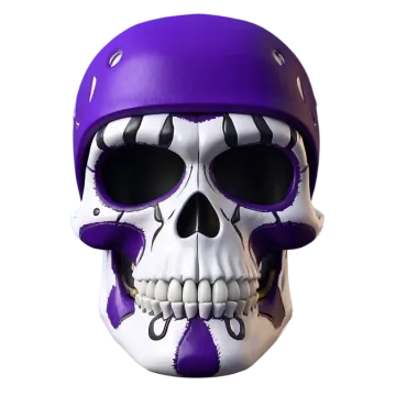 a skull with purple paint on it's face
