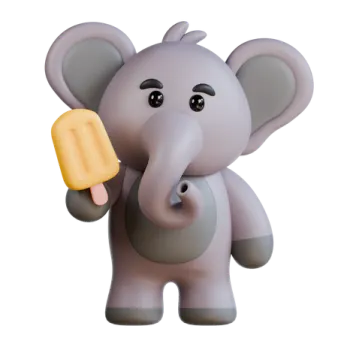 an elephant holding a piece of ice cream