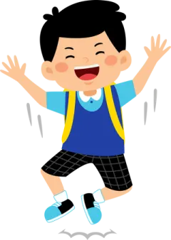 a boy with his hands up in the air
