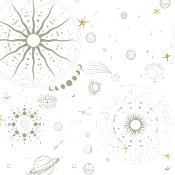 a white background with planets and stars