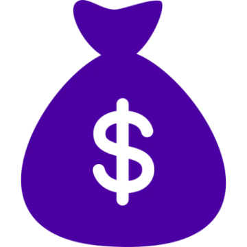 a purple bag with a dollar sign inside