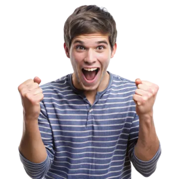 a young man with his hands in the air