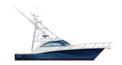 a blue and white boat on a white background