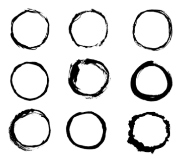 a set of black circles on a white background
