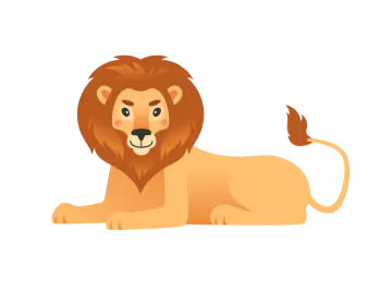a lion laying down on the ground