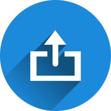a blue circle with a white arrow on it