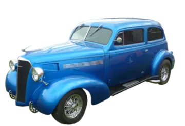 an old blue car on a white background