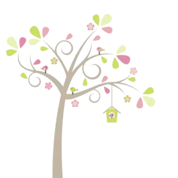 a tree with hearts hanging from it's branches