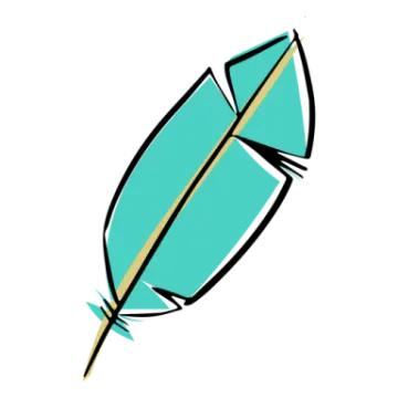 a blue and gold feather on a white background