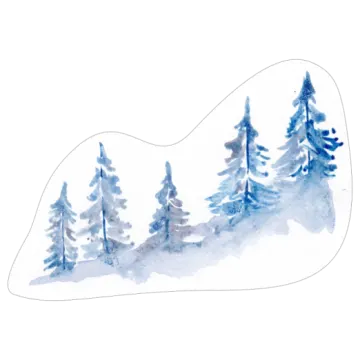 a watercolor painting of trees in the snow